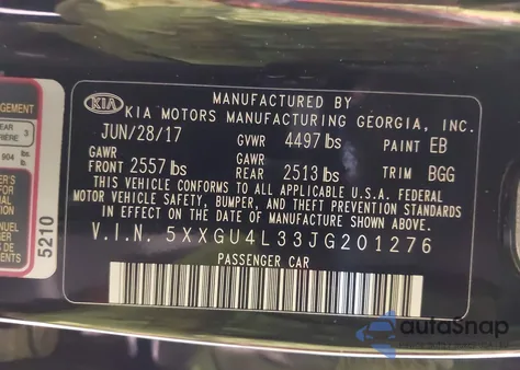 2018 Kia Optima Ex из США, поврежденный, VIN 5XXGU4L33JG201276